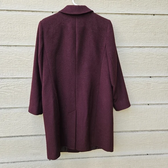 LRL Ralph Lauren wool blend single breasted mid-length coat burgundy size 8 - Picture 2 of 8